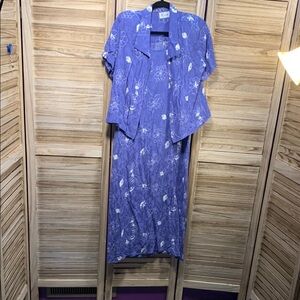 K- Studio Check Measure Blue White Purple Floral Dress and Jacket Set M